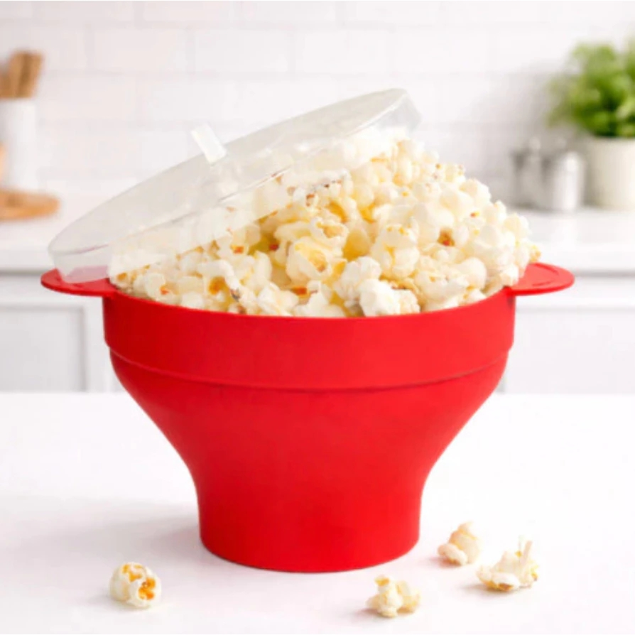 Pipoqueira Grande Para Micro-ondas Sem Óleo Balde Pipoca Silicone Redonda Com Tampa Livre BPA