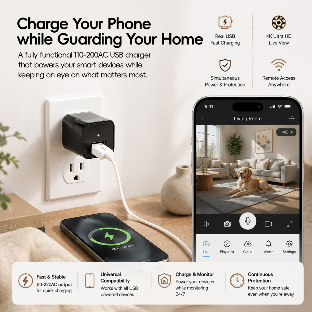 Câmera WiFi com plugue de parede 1080Ppara visualização remota com detecção de movimento e alimentação externa doméstico — imagem 2 de 2
