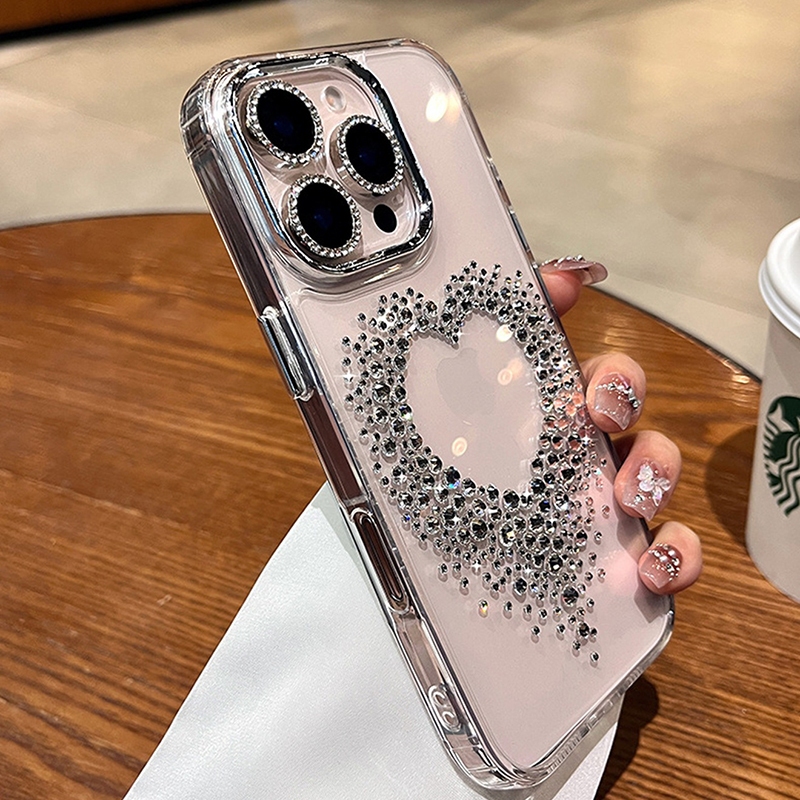 Para Samsung S25 S24 S23 S21 S20 FE S26 S22 Plus Ultra A50S A73 A53 A35 A34 A36 A37 Caso De Telefone Coração Strass Capa