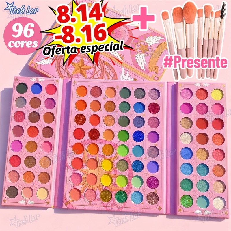 Paleta De Sombra De Olho Em 96 Cores Perolada / Fosca / Com Glitter / Longa Duração TL