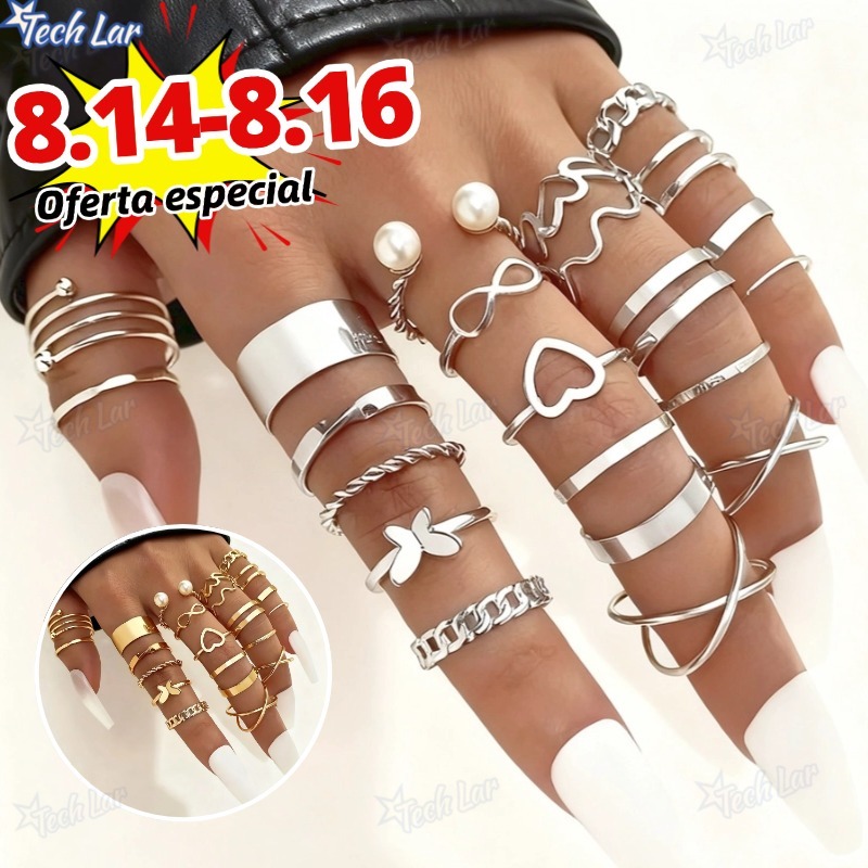 22 pçs Conjunto De Anel Feminino De Dourado Vintage Mulheres Conjunto De Anel De Dedo Joias Acessórios Presente-TL