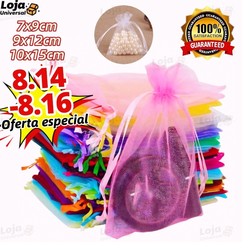 Saquinho Organza 7*9/9*12/10*15  Saco de Presente Tule Saquinho  Branco Festa Casamento Saco bolsa de batom-LU