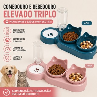 Comedouro Pet Elevado Bebedouro Automático C/ Limitador Triplo