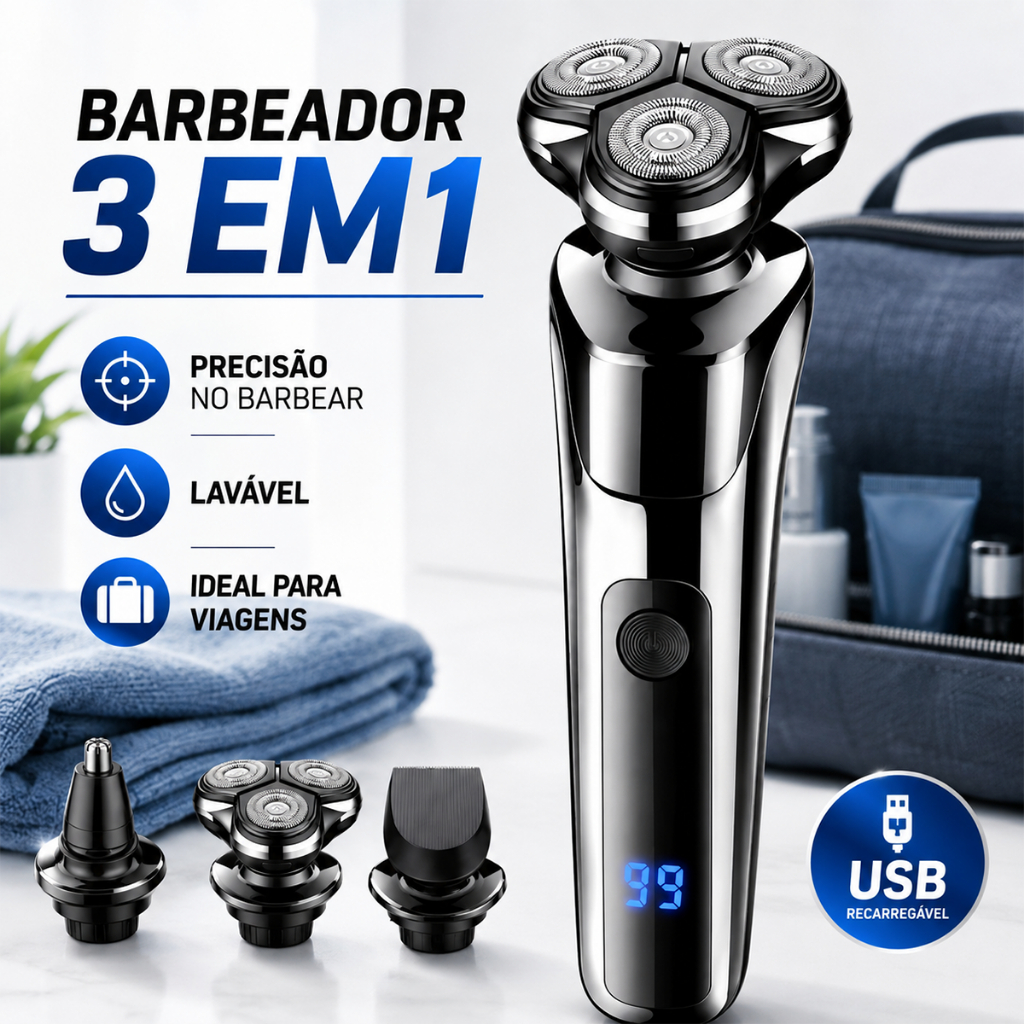 Barbeador elétrico masculino recarregável com 3 lâminas
