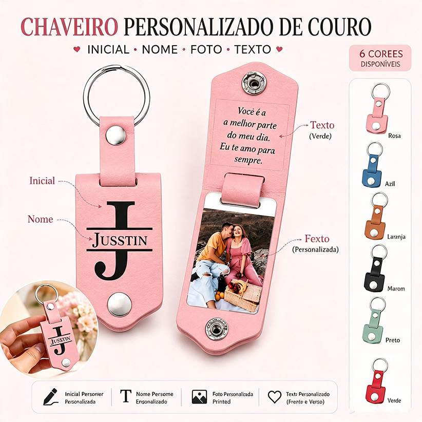 Presentes para Dia dos Pais Chaveiro Fotográfico Personalizado Para Casal De Couro PU Anel Dia Dos