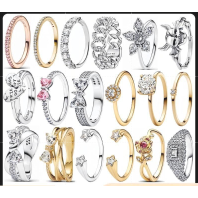 Novo estilo S925 cobre branco banhado a prata arco anel estrela diamante anel diamante rosa anel jóias
