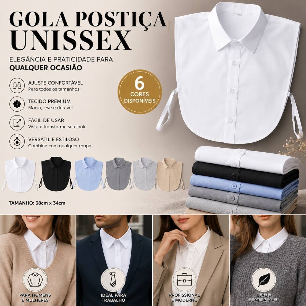 Camisa Falsa Feminina Masculina Gola Destacável Acessórios Femininos Versátil