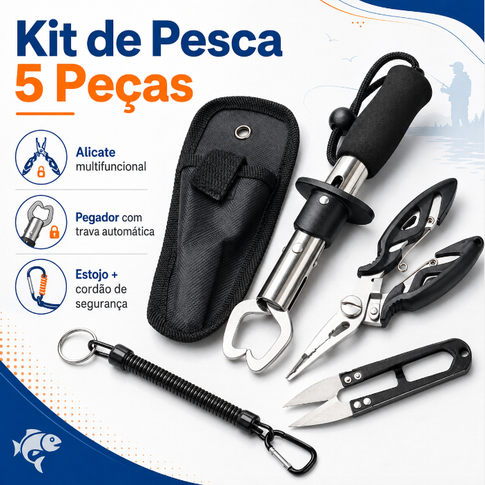 Kit 5/3 Peças Ferramentas de Pesca Alicate Multifuncional+Pegador de Peixe com Corda Anti-Queda e Capa