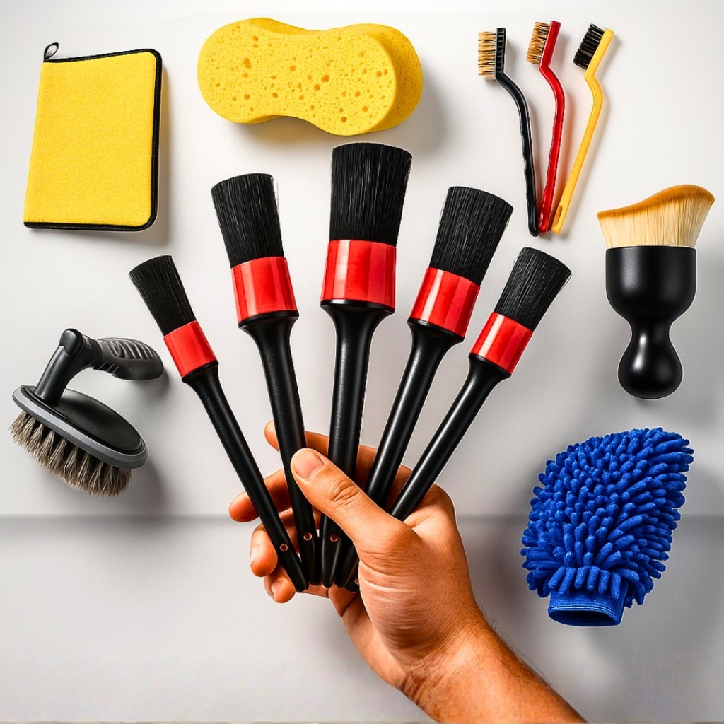 Kit 15 Peças Lavagem Automotiva Esponja + Escova de Pneu + Flanela + Aplicador de Cera + Luva Microfibra + Kit Pincel — imagem 2 de 2