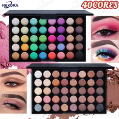 Paleta de Sombras com 40 Cores-Acabamento Matte e Shimmer Alta Pigmentação Efeito Esfumado e Longa Duração Escovar