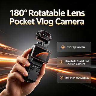Câmera Vlog De Bolso 4K , De Ação Portátil Com Tela Giratória WiFi Para Gravação De Vídeo De Ciclismo Ao Ar Livre