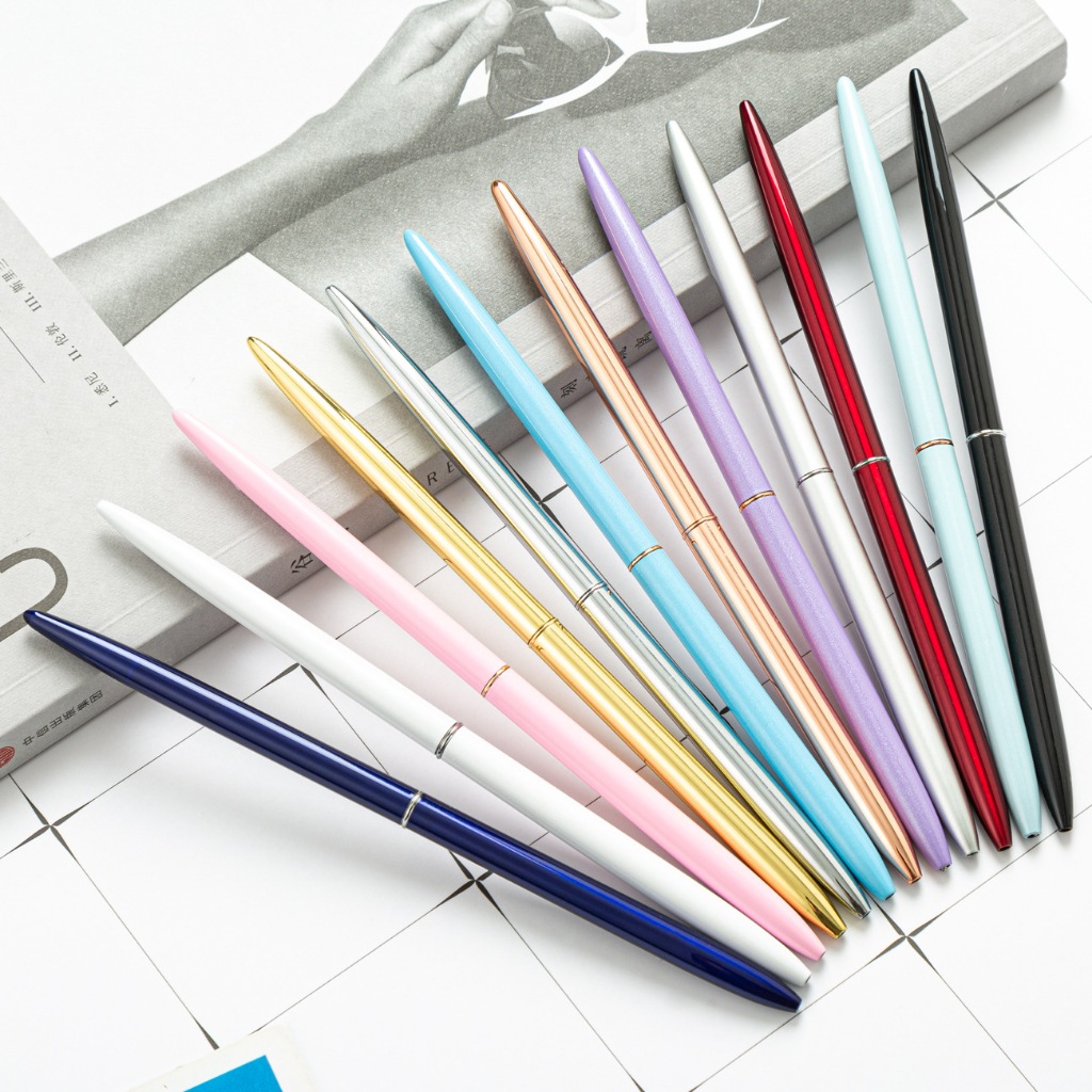Caneta Esferográfica De Metal Rotativo 1.0mm / Metálica / Dourada / Prata / Escrita / Material Escolar / Escritório