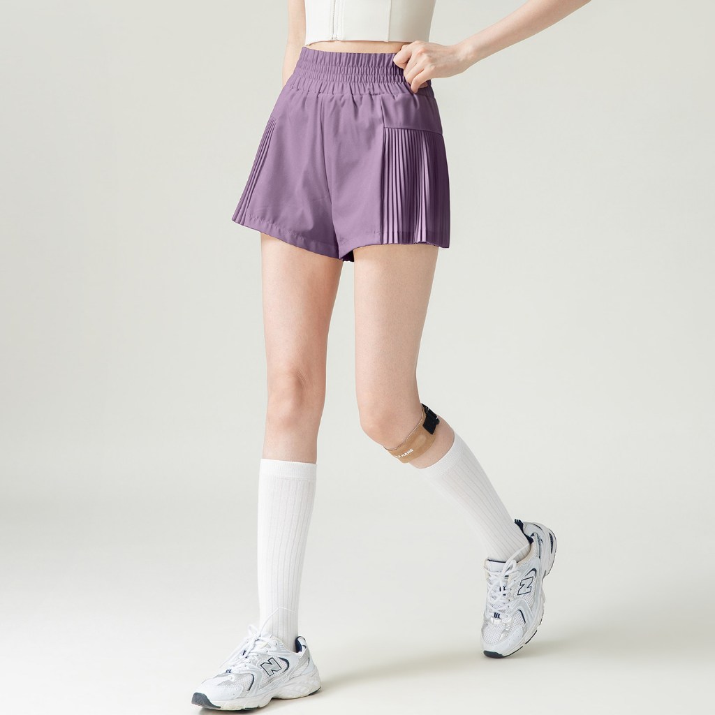 Novo estilo shorts esportivos femininos cintura alta Anti-reflexo treinamento de corrida Pilates Fitness saia plissada d