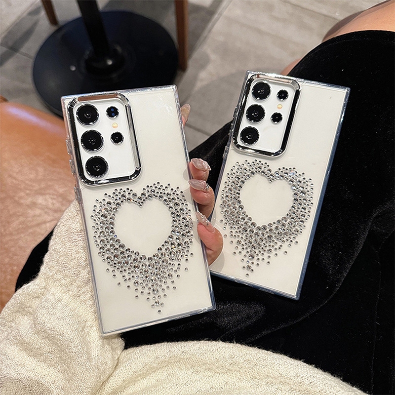 Para Samsung S25 S24 S23 S21 S20 FE S22 S26 Plus Ultra A53 A17 A16 A15 A14 A57 A56 A55 A07 A06 Coração Strass Caso De Te