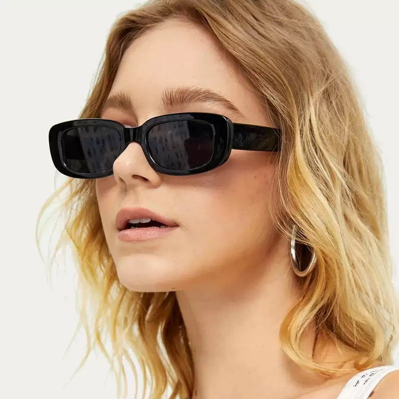 Óculos de Sol Feminino Masculino Unissex Retangular Retrô Vintage Preto Branco Leve Confortável Praia Festa Viagem Hype