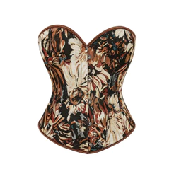 Espartilho Feminino Vintage Renascentista Jacquard Overbust Sem Babados