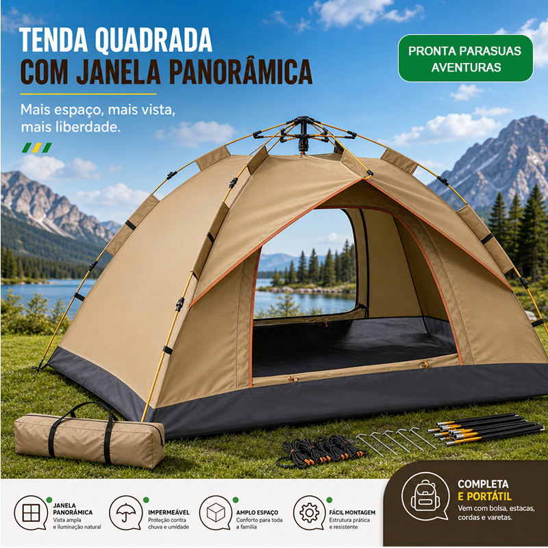 Tenda De Acampamento Ao Ar Livre Automática Para 3 A 4 Pessoas , À Prova D'água , Resistente UV Com Janela Panorâmica
