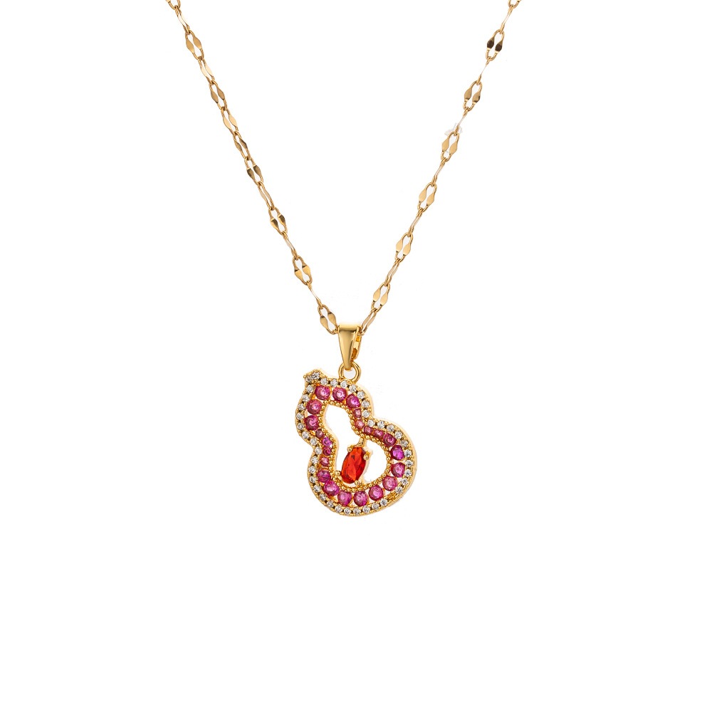 Banho PVD Ouro 18K, Corrente Aço Inoxidável 316L, Colar Pingente Cabaça Zircônia Colorida, Jóia Feminina Luxo Moda