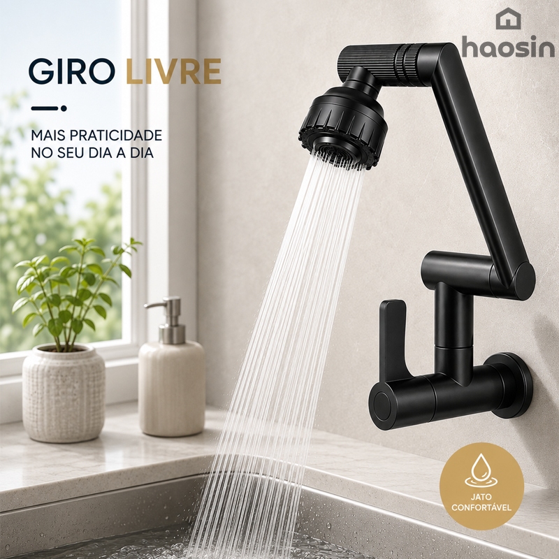 Torneira Gourmet Braço Robotico Giro 1080 Articulada Cobre Chuveiro Antirespingo 2 Jatos Banheiro Cozinha