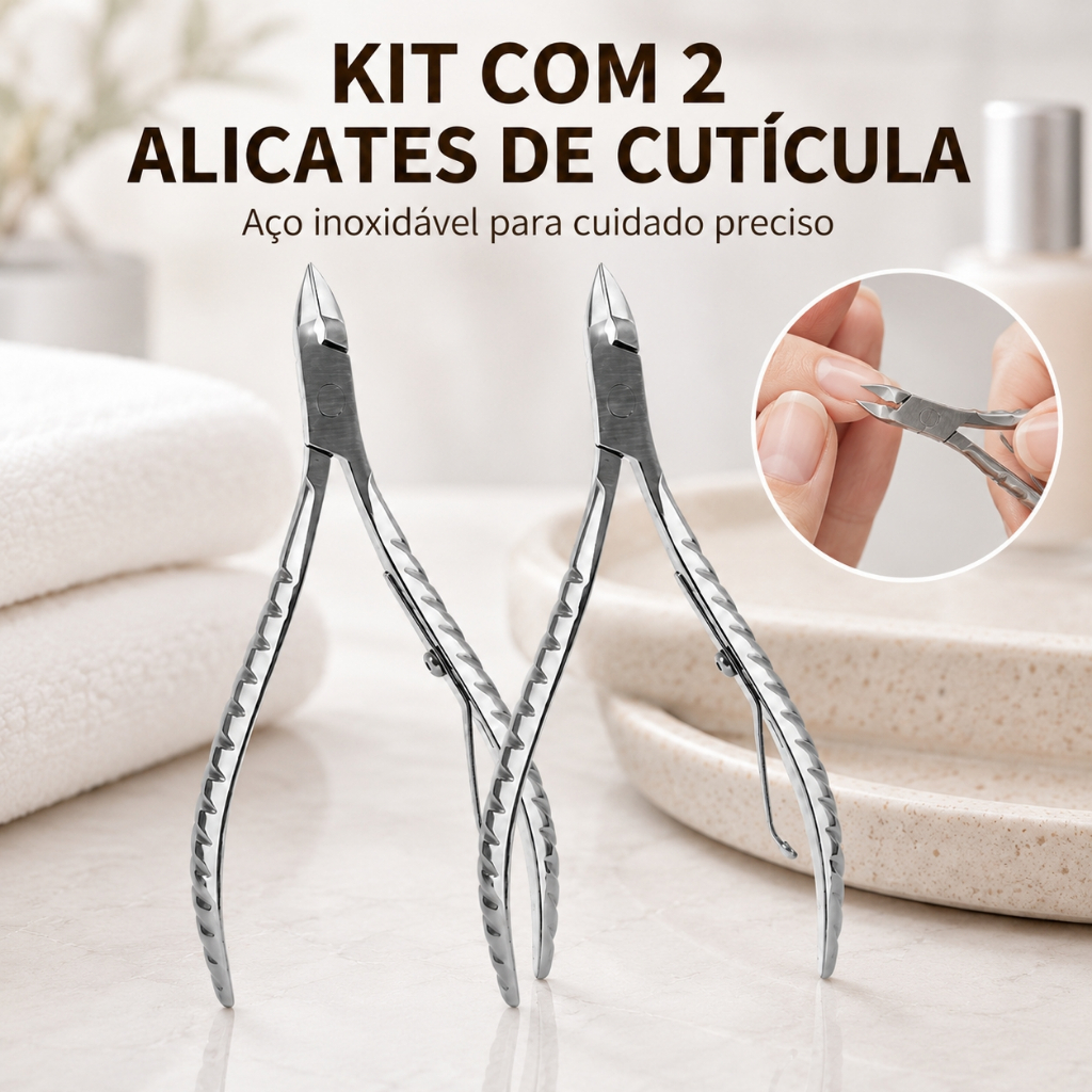 Kit 2 Alicates Cutículas Amolado Profissional Manicure para Remoção de Pelas, Unhas Encravadas e Cantos