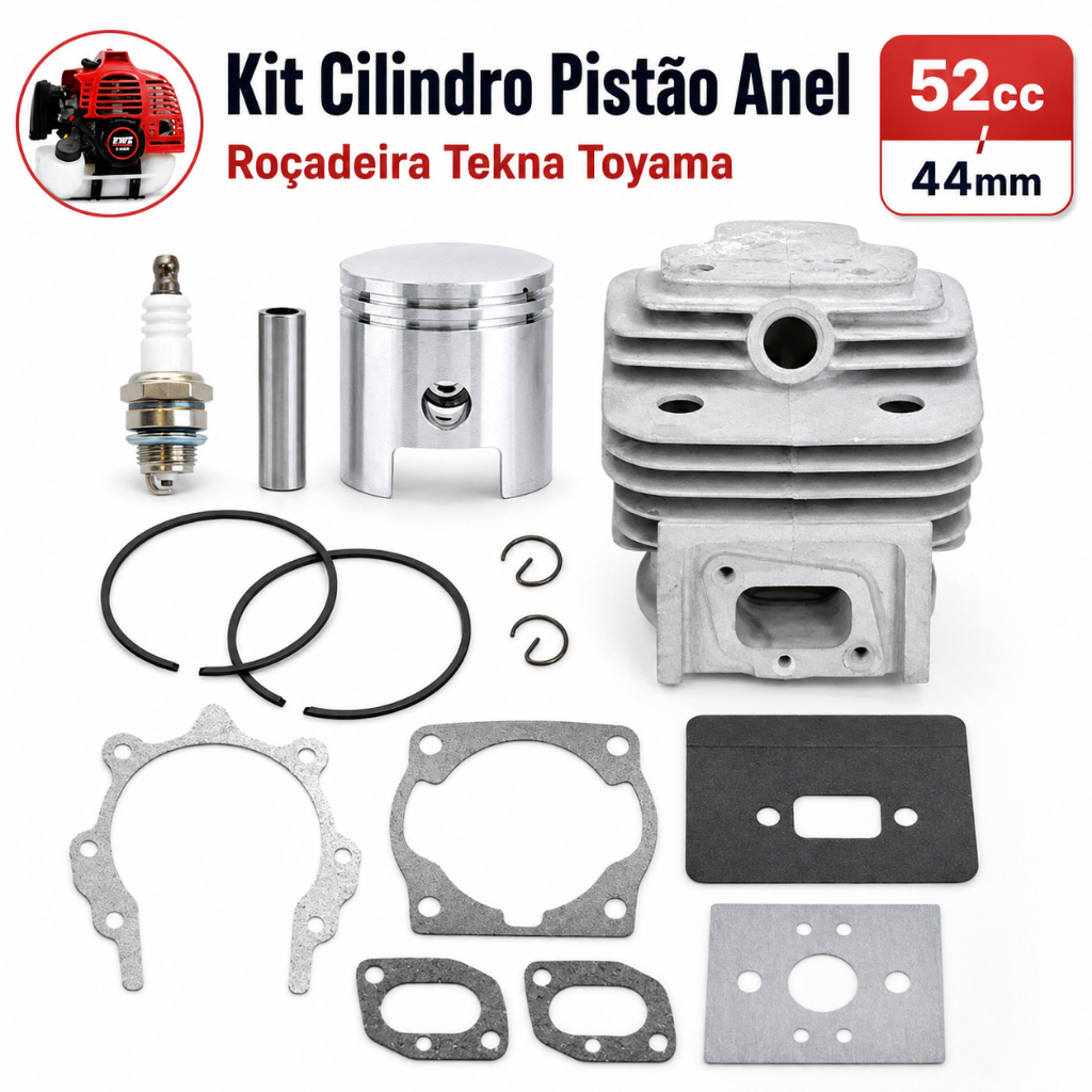 Kit Cilindro Juntas Roçadeira 52Cc P/ Toyama Vulcan Garthen Tekna Nakashi Terra Branco