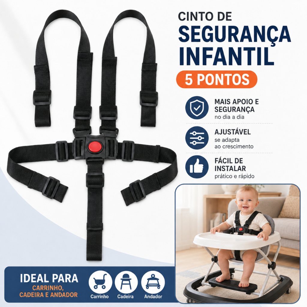 Cinto Segurança 5 Pontos Universal Cadeirinha Cadeirão Alimentação Carrinho De Bebê