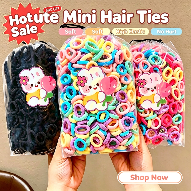 Laço de cabelo elástico alto colorido para crianças, 100 peças, faixa de rabo de cavalo, macio não machuca o cabelo, ade