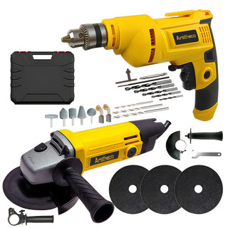 【110/220V】Kit Furadeira de Impacto 115mm e Esmerilhadeira Angular 900W e caixa plástica…