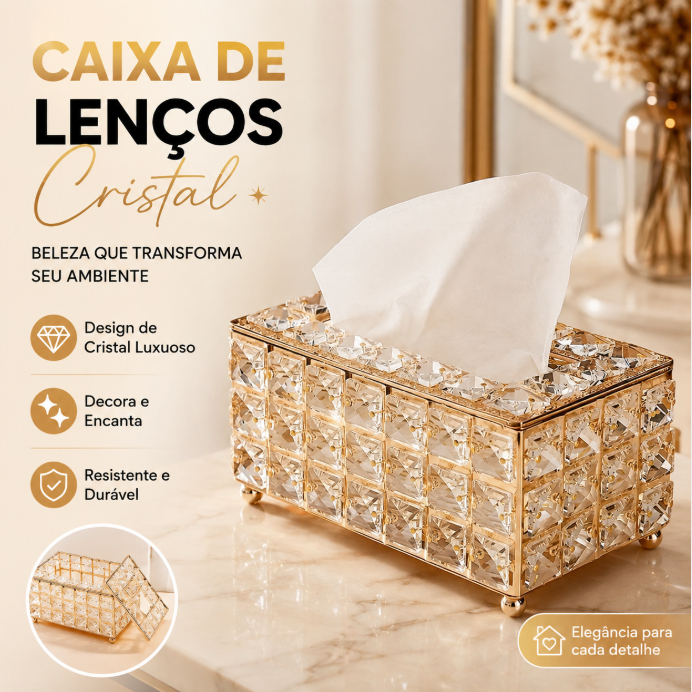 Caixa Porta Lenços De Papel Em Acrílico Cristal-Estilo Luxuoso Europeu, com Design de Corte Diamantado