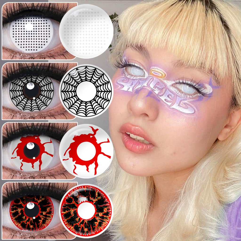 Rede branca Lentes De Contato Para Halloween Maquiaqem Cosplay Fest a Olhos Grandes 1 Par
