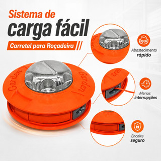Carretel Automático Carga Fácil Garden P/ Roçadeira Toyama Kawashima Vulcan Garthen + 2,7 mm 15 M corda de cortar grama