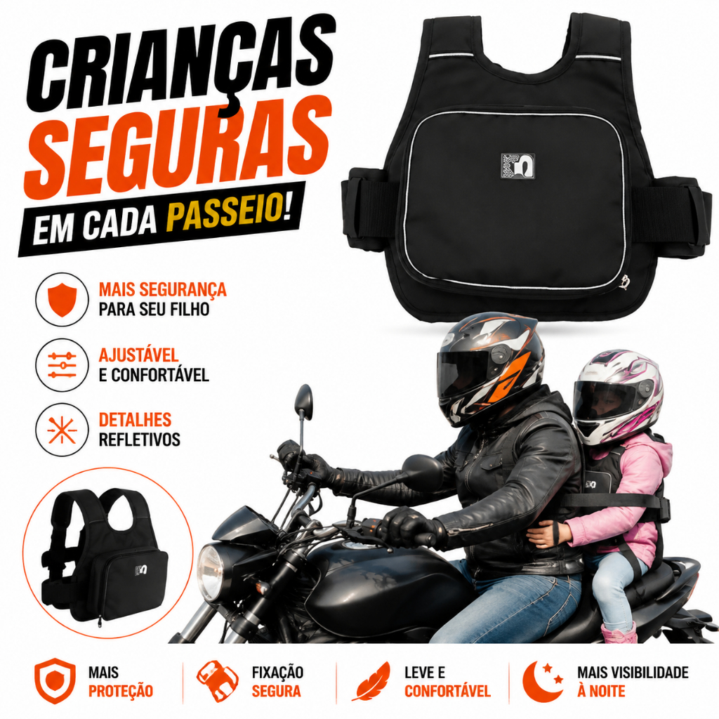 Colete Cinto de Segurança Infantil Para Andar Moto Criança Arnês de Bolsa de Armazenamento Portátil