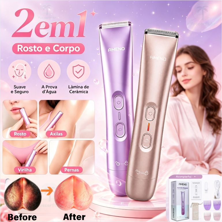 AMENO Depilador Elétrico 2 em 1 Facial e Corporal Aparador de Pelos Corpo Todo