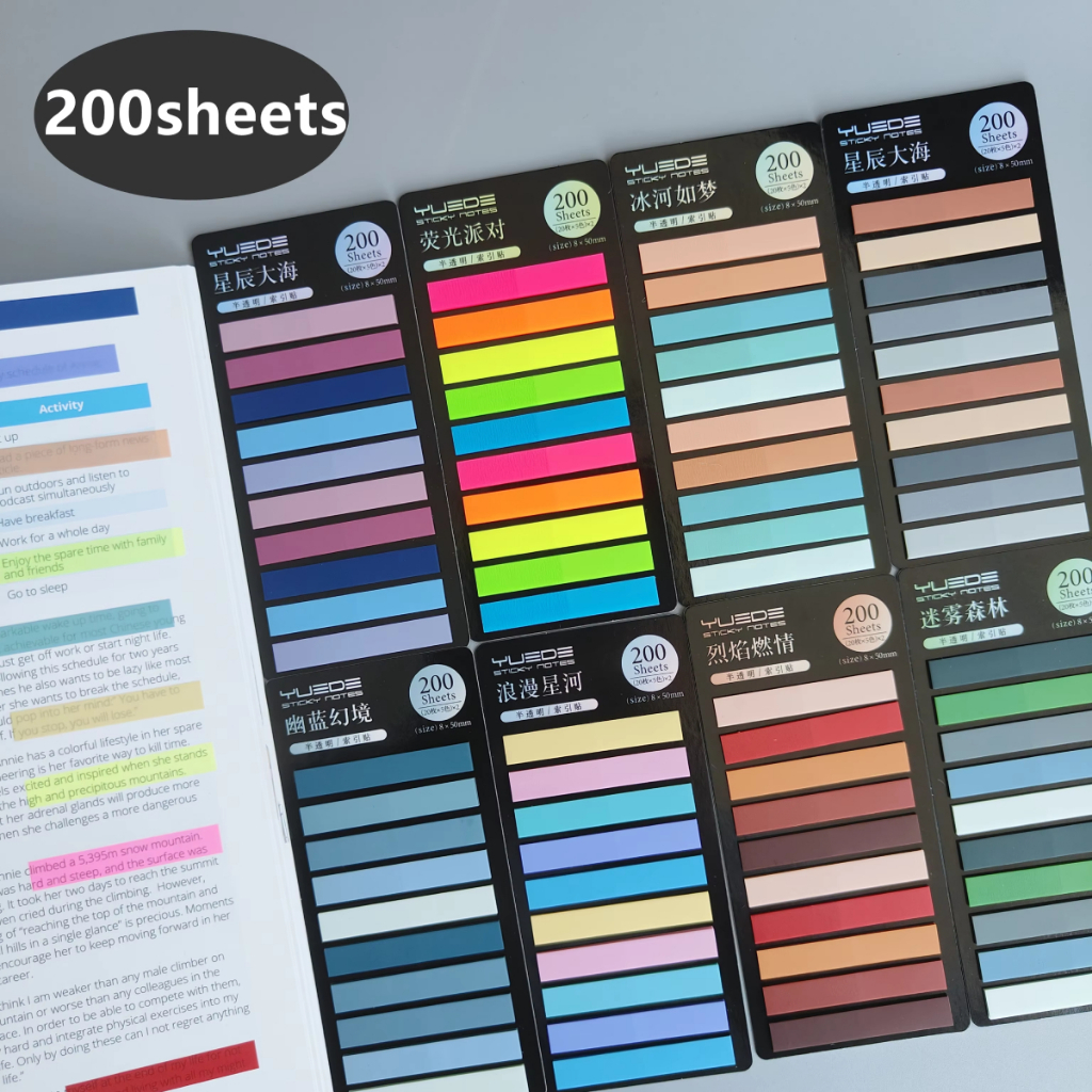 Marcação de cores notas pegajosas transparentes tira pequena gravável à prova d'água classificação índice etiqueta adesi