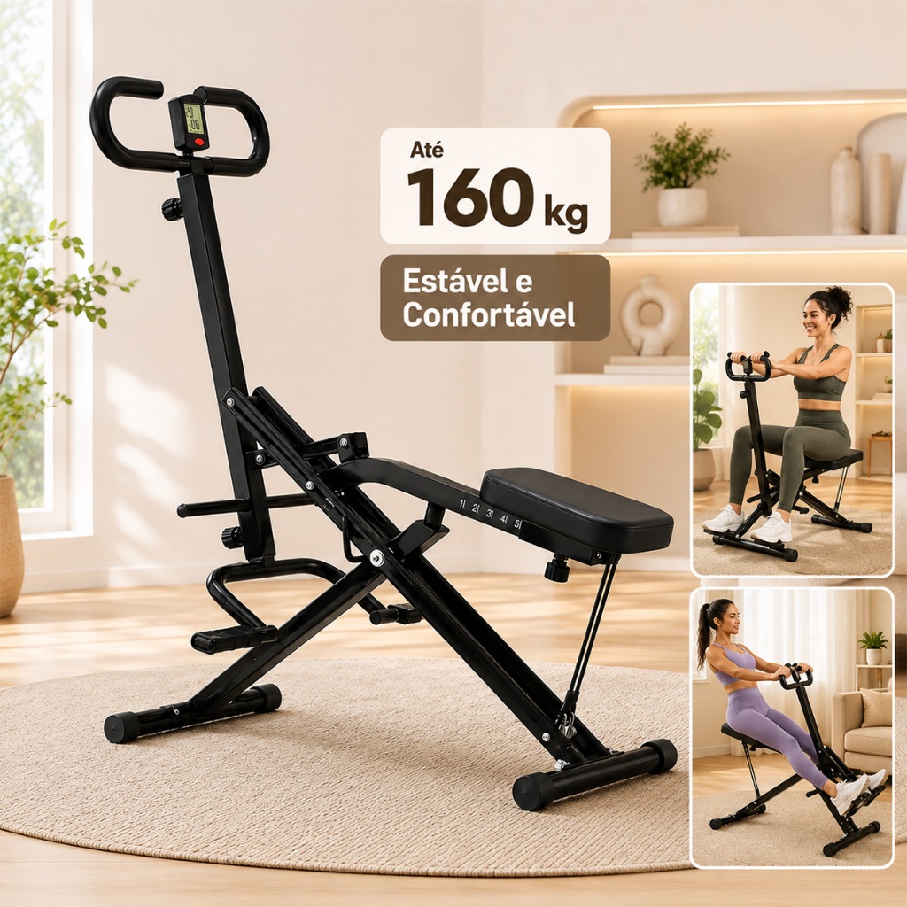 Máquina De Agachamento Simulador De Remo Dobrável Fitness Exercício em Casa Contagem inteligente