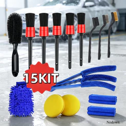 Kit 15 Peças Lavagem Automotiva Esponja + Escova de Pneu + Flanela + Aplicador de Cera + Luva Microfibra + Kit Pincel