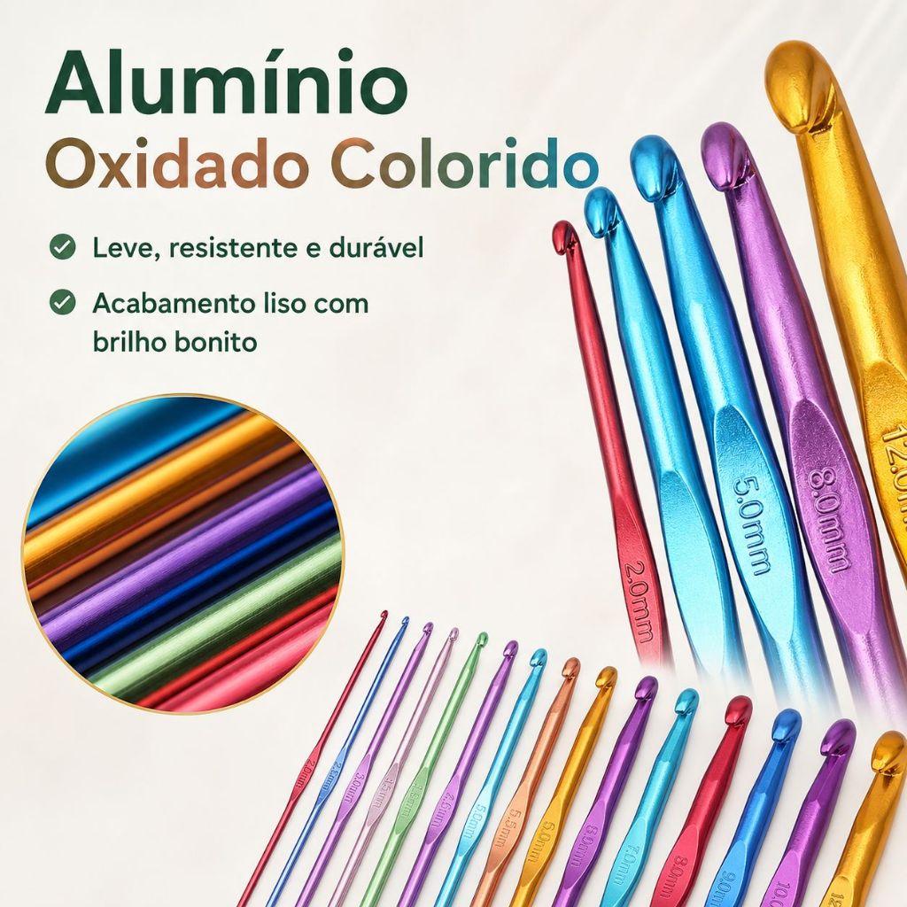 kit 14 peças De Ferramentas De Agulhas colorido Crochê de Tricô Alumínio para Fio Ponto Cruz Manual