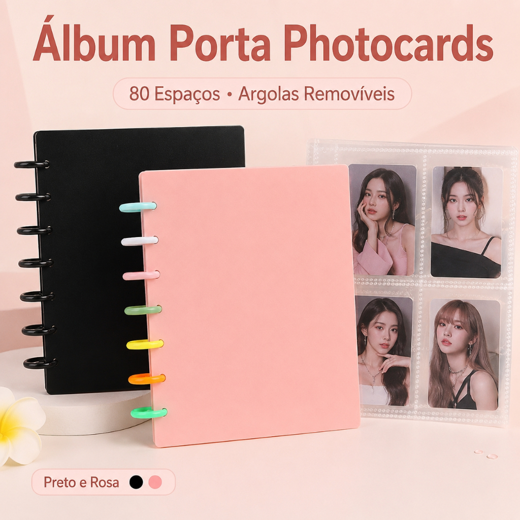 Álbum de Cartões Furo de Cogumelo para Fotocards de Idol & Fotos 3 Polegadas 4 Grid Portátil Resistente 80 Espaços