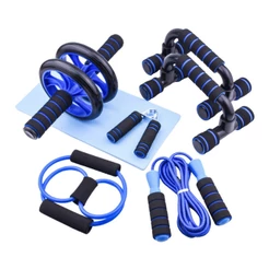 Kit Fitness 6/7/8 in 1 Roda Abdominal Flexão Corda Elástico Hand Grip Tapete Treino em Casa Luvas