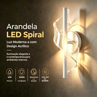 Arandela Espiral LED | 3 Cores em 1 Bivolt 110V‑220V Decoração Moderna para Quarto Sala de Estar e Corredor