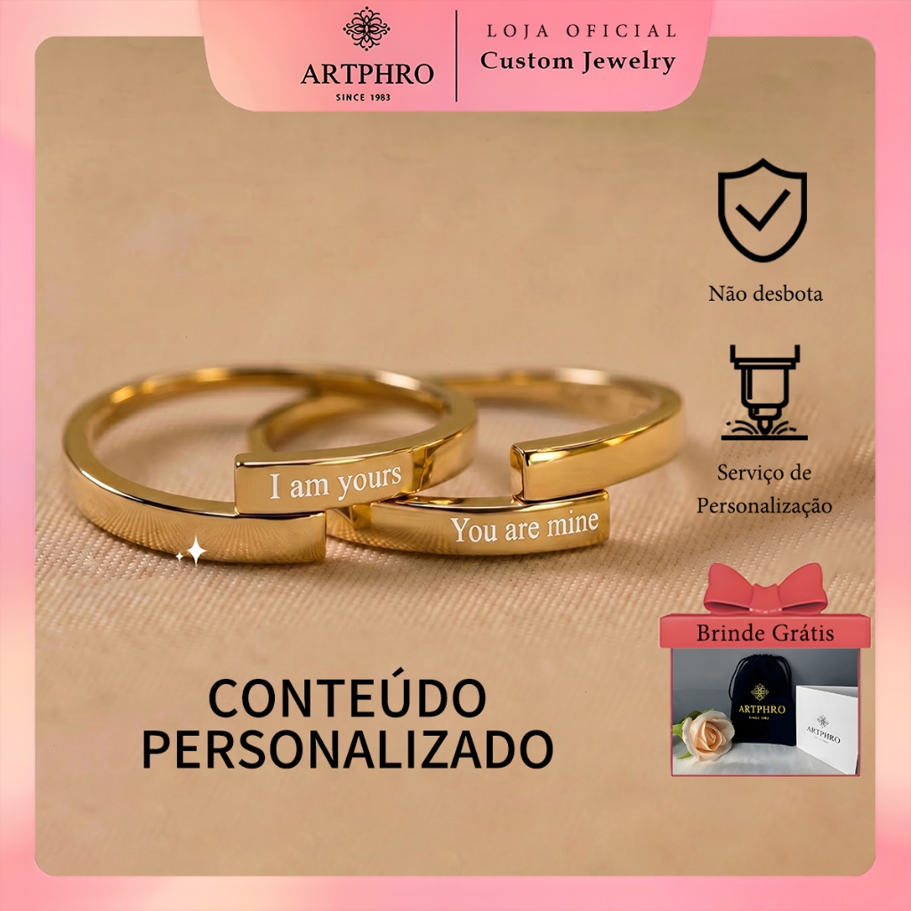 ARTPHRO Anel Personalizado Em Aço Inoxidável Com Gravação Ajustável Para Casal Não Desbota Presente