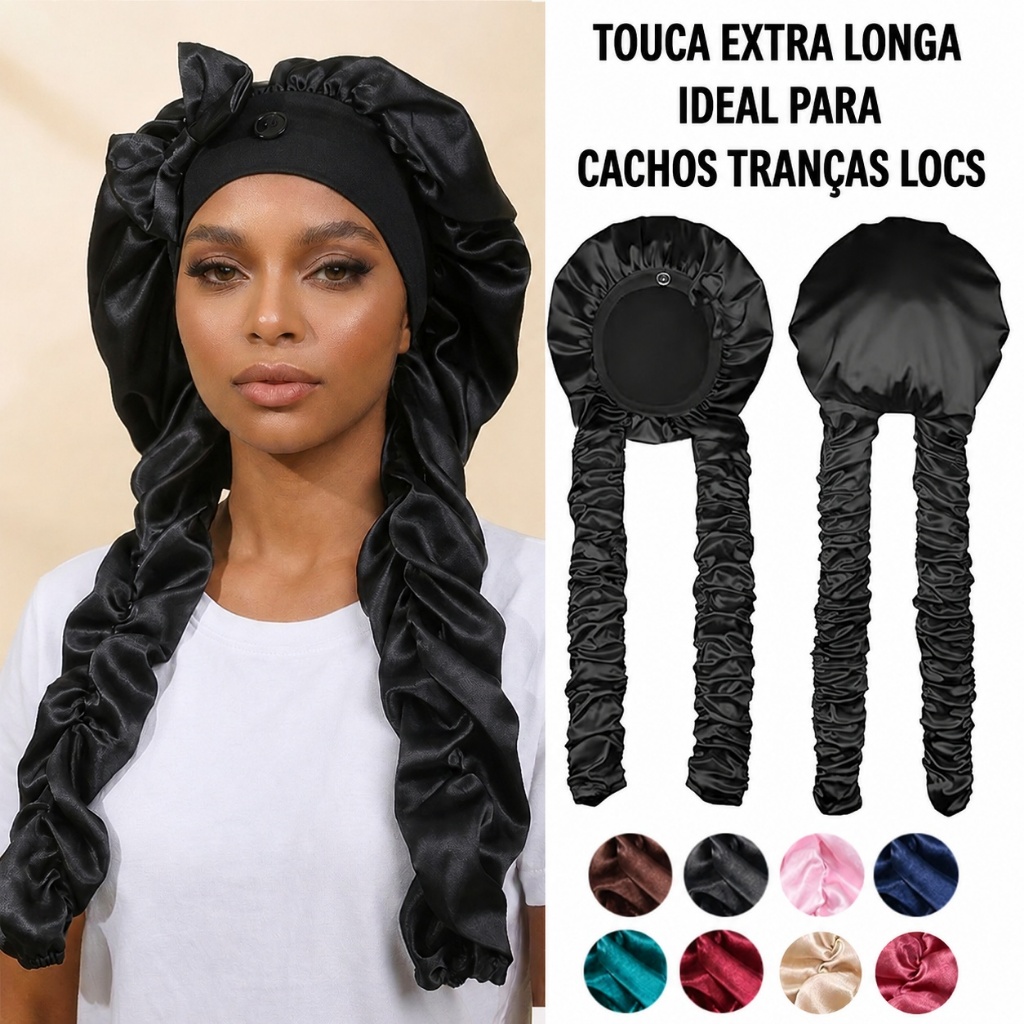 Gorro De Cabelo Extra Longo De Seda , Botão Elástico Largo , Touca De Dormir , Tubo De Scrunchie , Envoltório Para Cabel