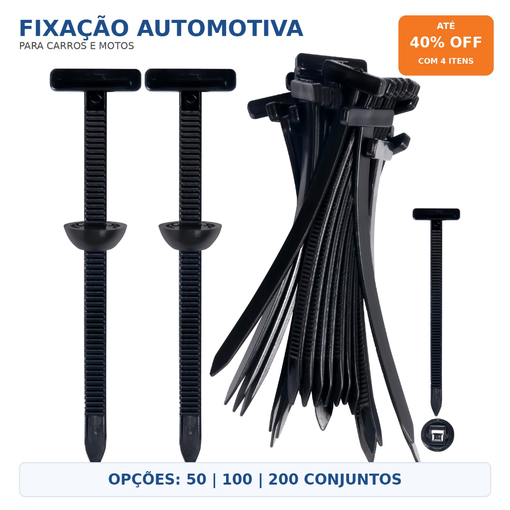REECY Kit50- 200 Abraçadeiras de Nylon Reforçadas | Travamento Automático Universal Plástico Fixação Automotiva