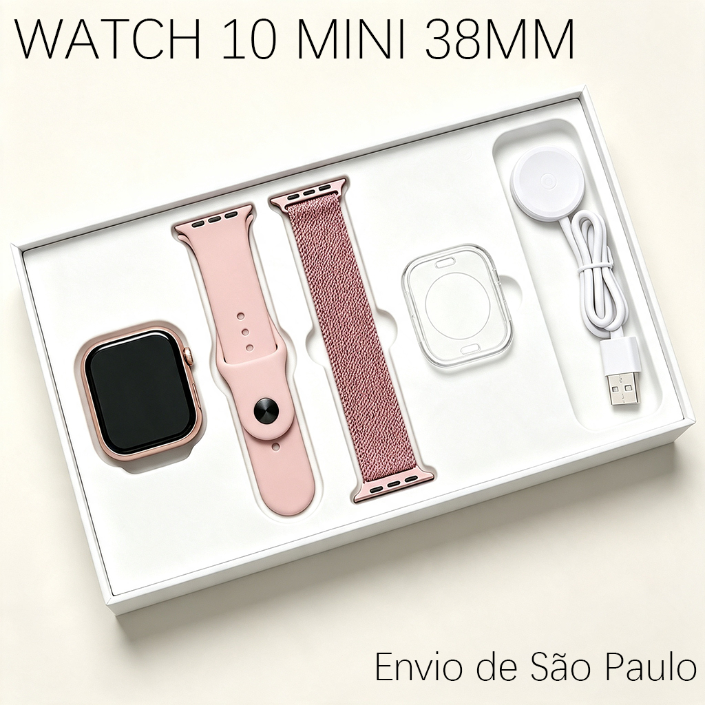 2026 Novo Smartwatch Original S10 Mini Pro 38mm com Chamada Bluetooth Monitor de Pressão Impermeável Calculadora