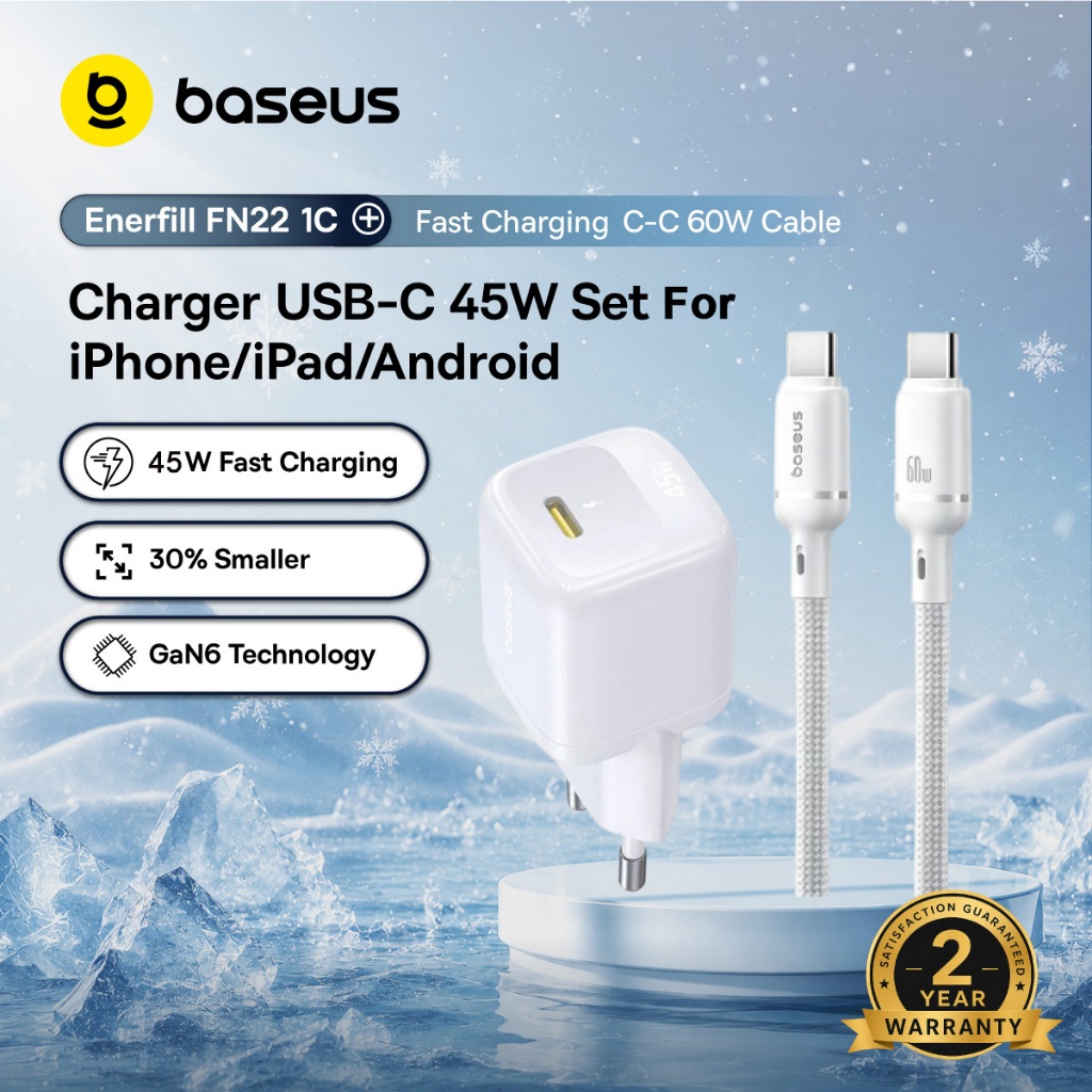Baseus 45W GaN5 Mini Carregador Rápido Com Cabo De Carregamento USB-C De 100W
