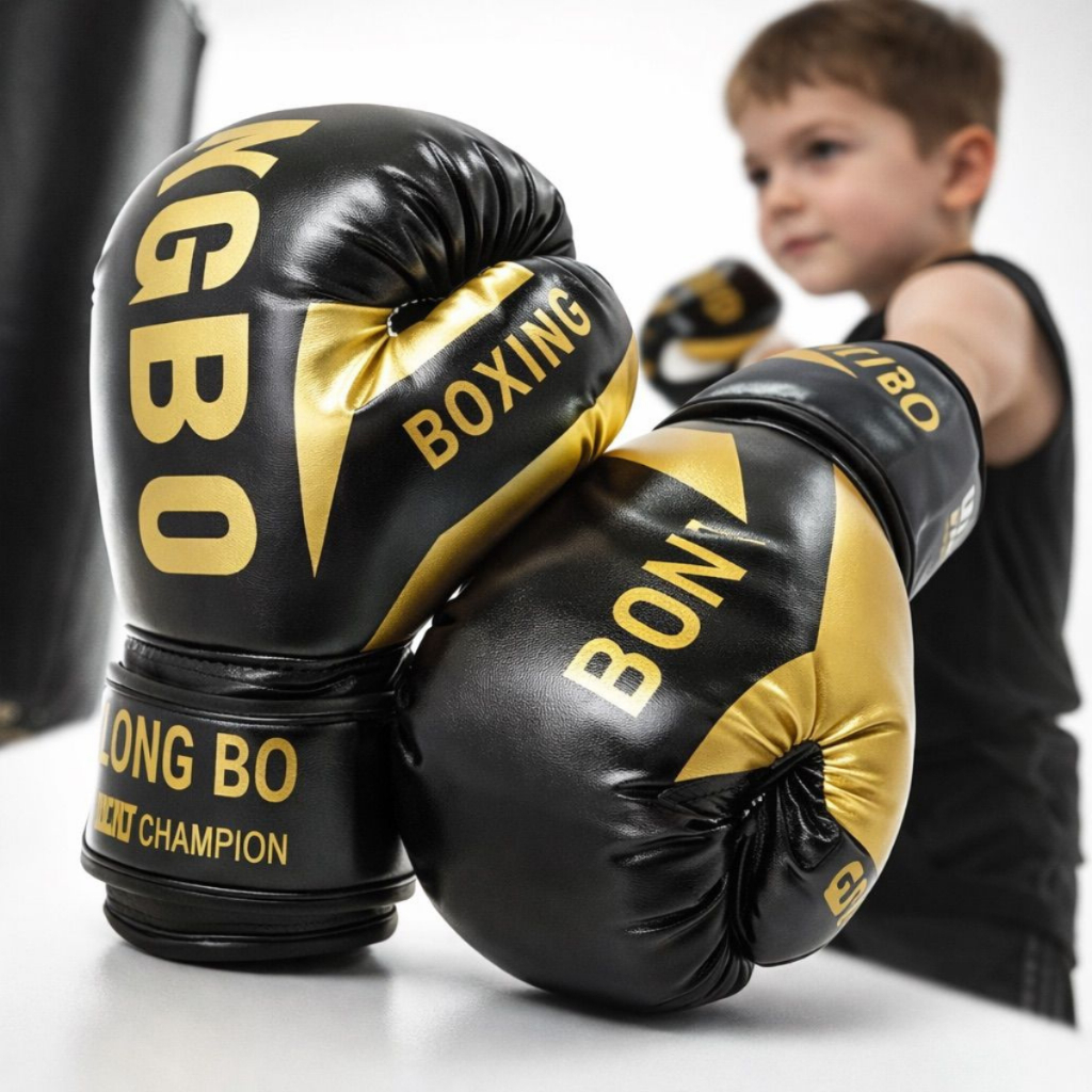 Luva de Boxe Infantil 6oz para Treinamento Sparring Muay Thai MMA Couro PU Respirável