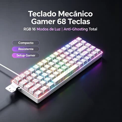 Teclado Mecânico Para Jogos De 68 Teclas , Modos De Iluminação RGB 16 , Anti-Ghosting , USB Compacto E Escritório