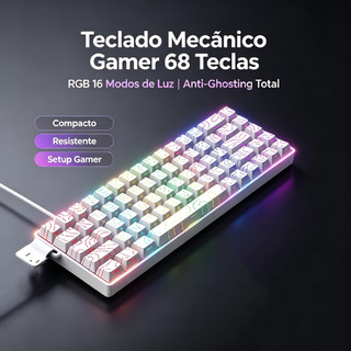 Teclado Mecânico Para Jogos De 68 Teclas , Modos De Iluminação RGB 16 , Anti-Ghosting , USB Compacto E Escritório