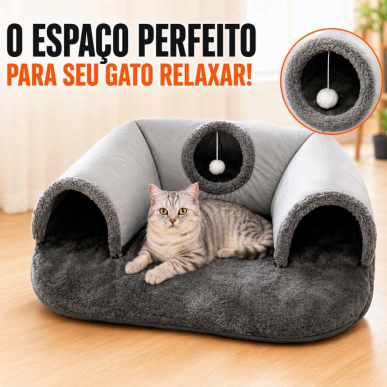 Cama de túnel para gatos 2 em 1 com cama removível para gatos de até 4 kg