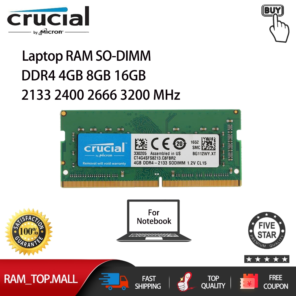 Laptop Crucial SO-DIMM RAM DDR4 1.2V 4/8/16GB 3200 2666 2400 2133MHz Memória Para